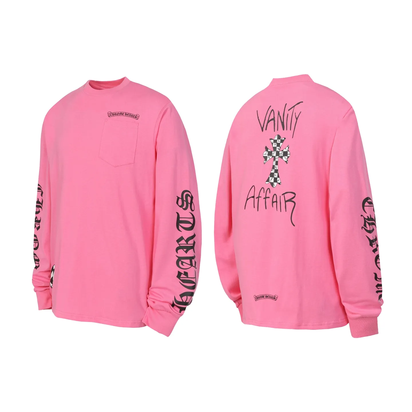 P160 Cross-border model, please do not place an order if you are looking for quality - Chrome Hearts/Chrome Hearts Sanskrit cross printed popular long-sleeved T-shirt - High weight, high density and high quality. The wool is soft, delicate and skin-friendly. Soft and silky to the touch. Excellent warmth and skin-friendly properties - Custom-woven and custom-dyed, no color difference, regardless of fabric or workmanship details. Roll over the ordinary version on the market -Colour: pink -Size: S M L XL